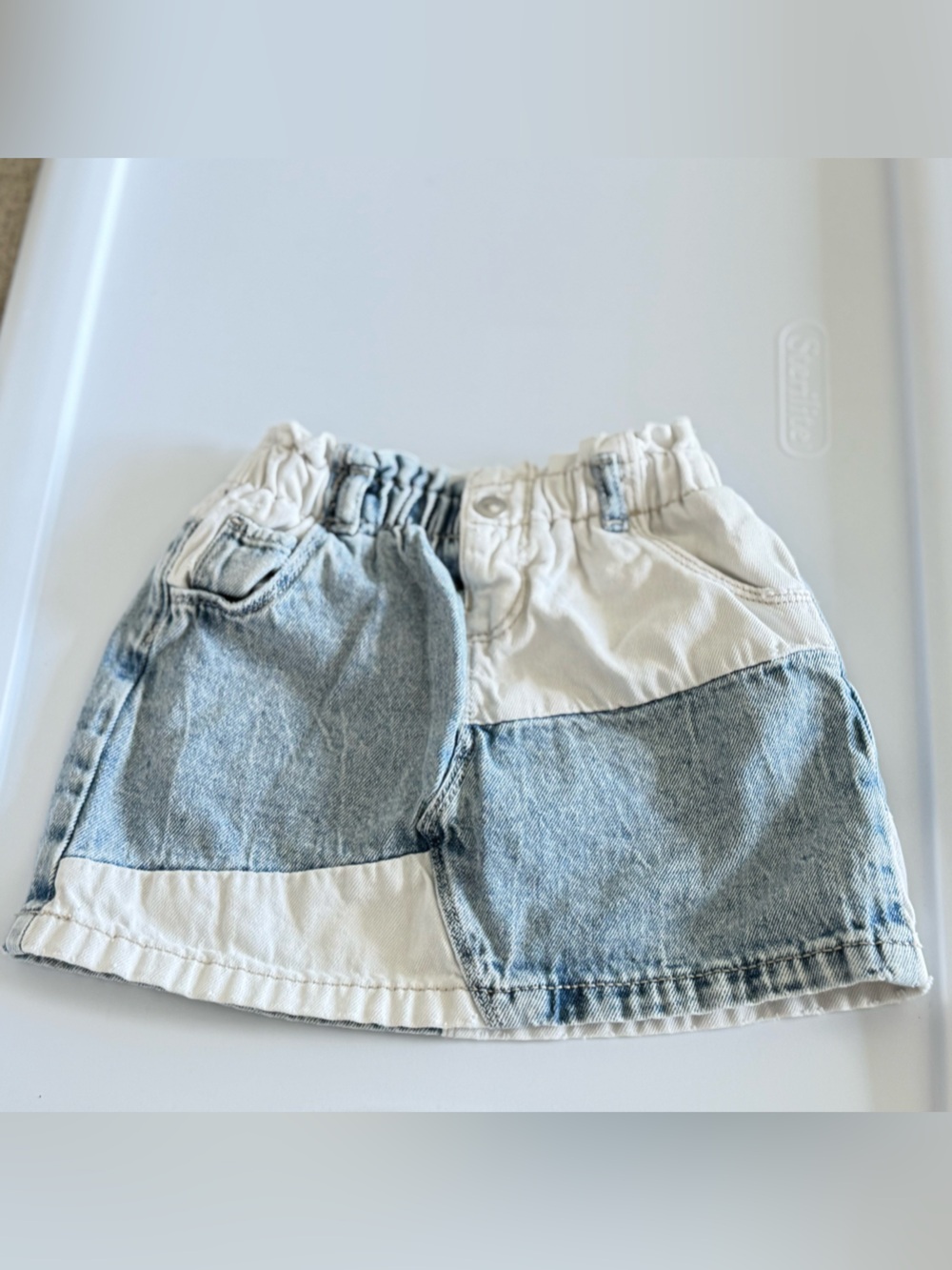 Kids Colorblock Denim Shorts - White and Light Blue
